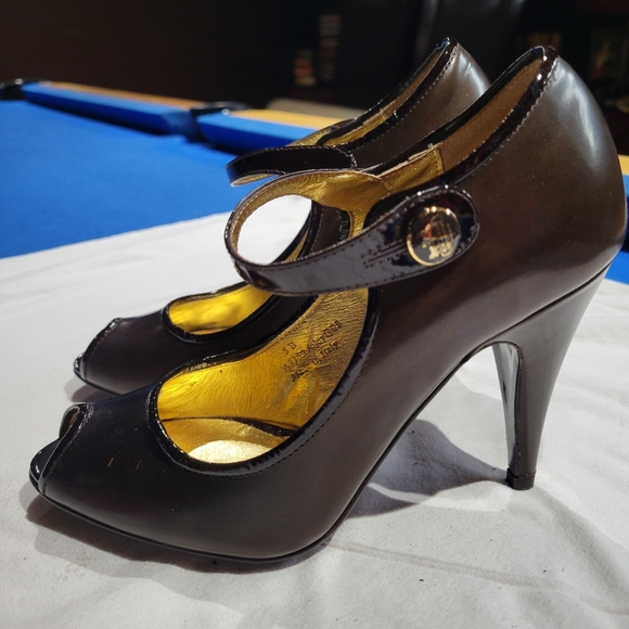 Coach brown leather peep toe Mary Jane's.  SIZE 5 - Picture 7 of 9